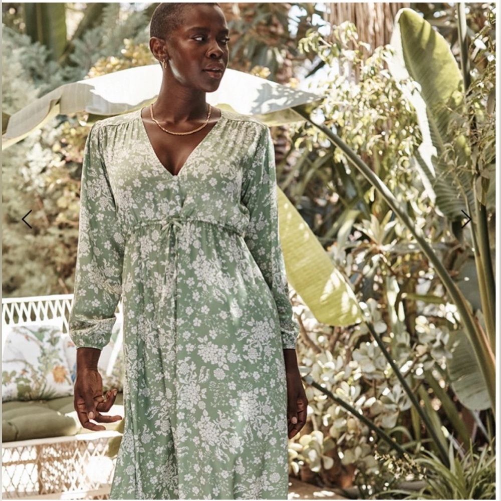 Summersalt dress cinched waist caftan Sz Small NEW green floral cover up
